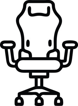 recommend clip art: Minimalist Gaming Chair Outline Icon, Black and white outline icon of an ergonomic gaming chair with armrests, perfect for gaming, office setups, and workstation themes.
                    