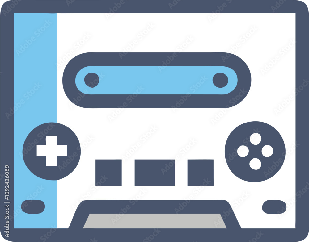 Poster portable gaming console with integrated controller, flat design icon of a portable gaming console fe