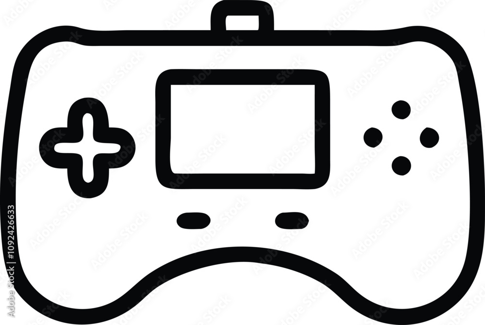 Poster minimalist gaming controller outline icon, black and white outline icon of a gaming controller with 