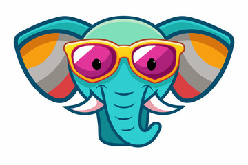head of a Elephant wear a color sunglass smiling face vector illustration