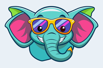 head of a Elephant wear a color sunglass smiling face vector illustration