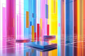 Obraz premium 3D Data Visualization with Graphs: Modern 3D render of bar and line graphs over a digital background, great for tech and data analysis themes.