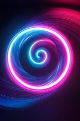 Naklejka premium Abstract Neon Light Spirals on Dark Background: Bright, colorful spirals of neon light set against a black background, perfect for tech or creative themes. 