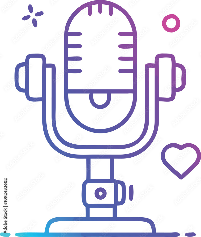 Poster gradient retro microphone icon with sound, gradient outline icon of a retro-style microphone with so