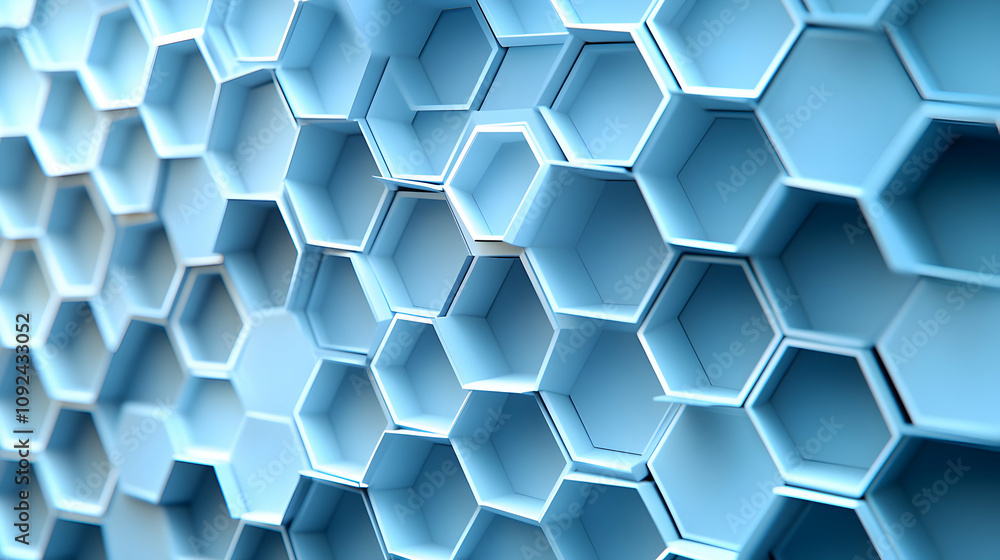 Poster abstract 3d hexagon pattern background: a blue geometric design of interlocking hexagons creates a t