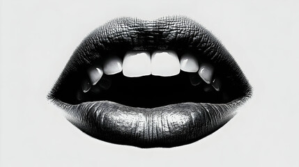 Fototapeta premium Monochrome Illustration of Fangs and Lips in Open Mouth, Detailed and Dramatic
