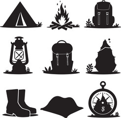 Set of camping icons, logo isolate on white background	