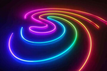 Obraz premium Abstract Neon Light Spirals on Dark Background: Bright, colorful spirals of neon light set against a black background, perfect for tech or creative themes. 