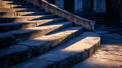 Naklejka premium Ancient Stone Steps Under Golden Light