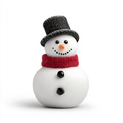 Jolly Snowman With Hat and Scarf in Macro Shot on White Background