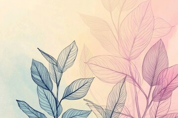 Fototapeta premium Botanical Line Art on Soft Pastel Background: Simple, delicate line drawings of plants on pastel backgrounds, great for wellness or eco-friendly designs. 