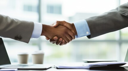 Professional Handshake Between Diverse Business Partners, close up