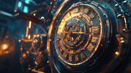 Fototapeta premium Intricate Retro Futuristic Steampunk Clockwork Mechanism in Industrial Setting