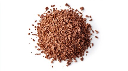 Pile of Milled Chocolate Shavings on White Background