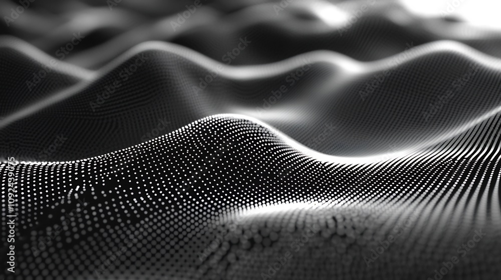 Poster captivating wave of dots and weaving lines in striking abstract black and white backdrop