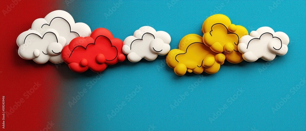 Aufkleber creative cloud forms digital art abstract design vibrant colors playful mood for modern spaces