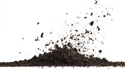 Dirt Flying Soil Pile Scattered on Isolated White Background