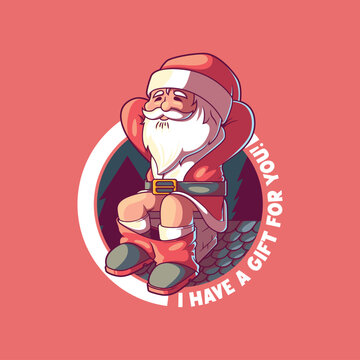 Santa Claus character seated on a Chimney vector illustration. Holidays, mascot design concept.