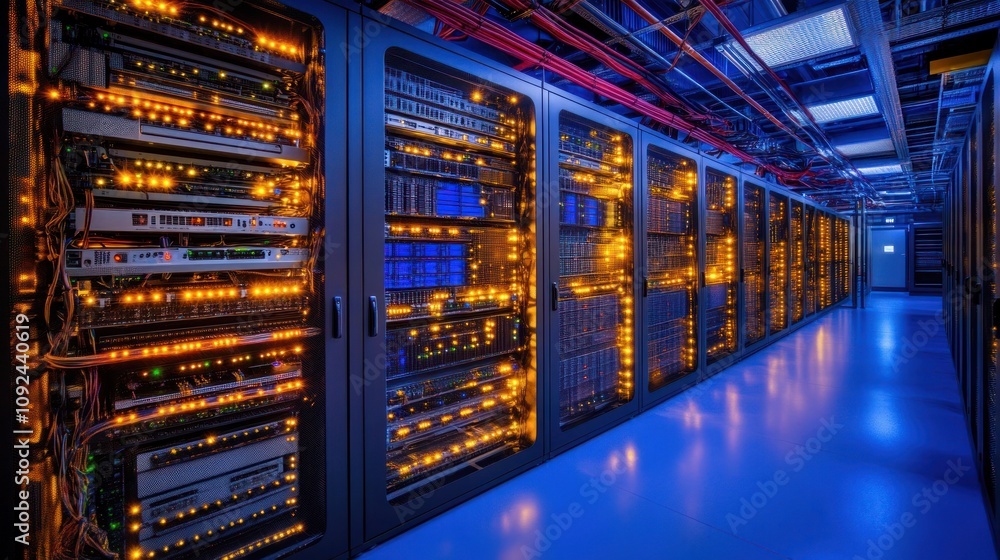 Poster Illuminated Server Racks In Modern Data Center