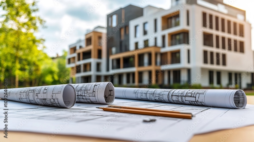 Aufkleber detailed architectural blueprints and design process with multiple building plans and drafting
