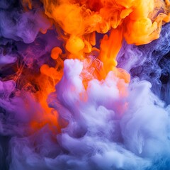 Fototapeta premium Abstract colorful ink swirls in water, vibrant orange, purple, and white.