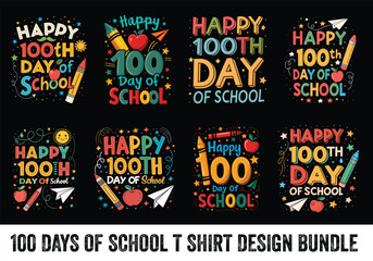 happy 100 days of school t shirt design bundle 