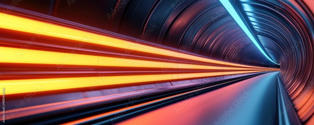 Poster futuristic tunnel with vibrant lights and dynamic perspective.