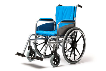Fototapeta premium wheelchair is equipped with medical support equipment and a transport chair for emergencies, set against a white backdrop, and includes a clipping path.