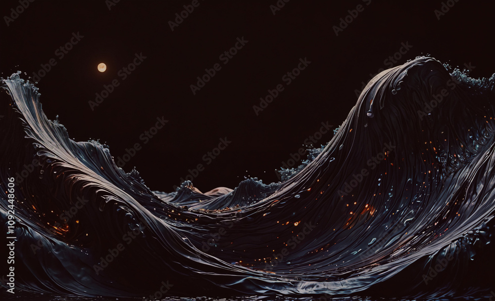 Aufkleber wave in the ocean with a moon in the sky. the moon is in the upper right corner