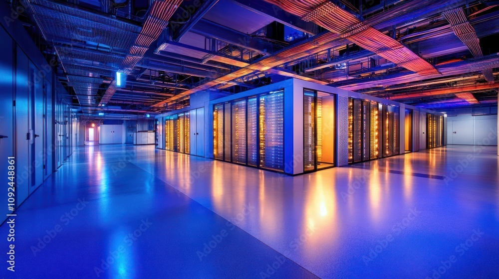 Aufkleber illuminated server room modern data center technology