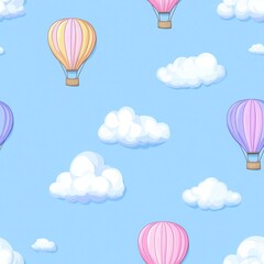 Fototapeta premium Colorful Hot Air Balloon Pattern on Blue Sky