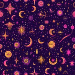 Mystical Zodiac Seamless Pattern with Astrology Symbols