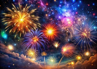 Obraz premium Abstract Space Fireworks Celebration - Vibrant Cosmic Energy Display for Digital Art Showcases