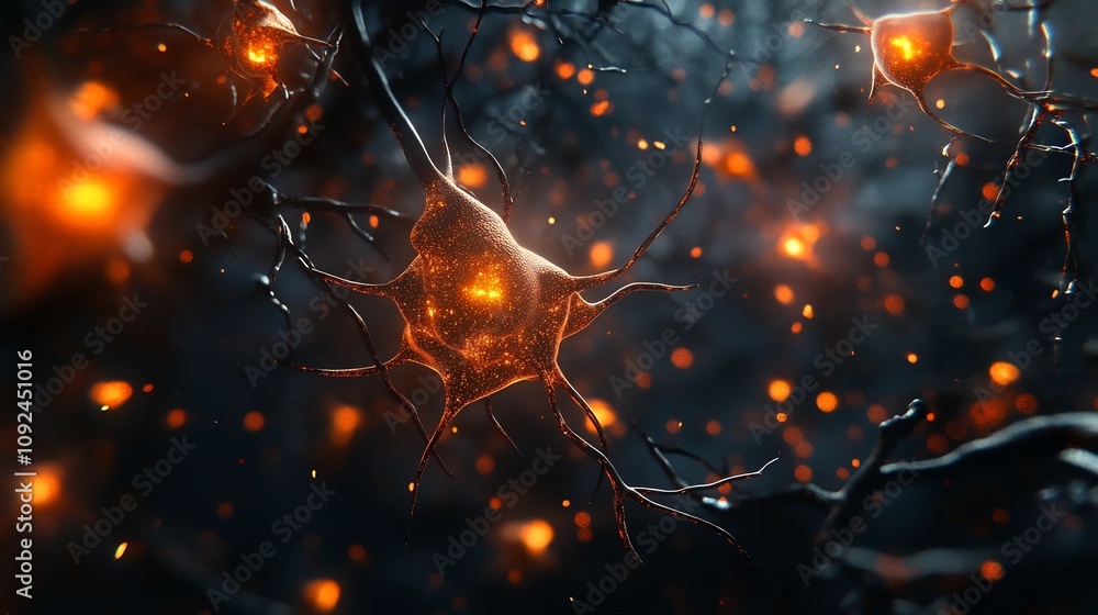 Aufkleber intricate microbiology render of glowing neuron network with ample copy space