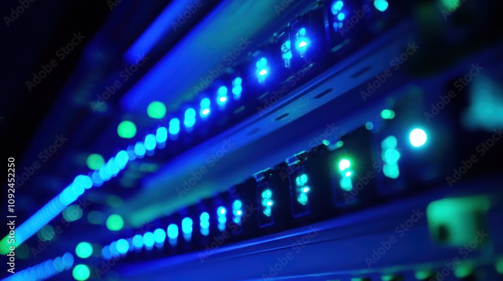 Poster Illuminated Server Racks Displaying Network Activity Lights