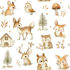 Obraz premium Whimsical Forest Animals in Watercolor Style