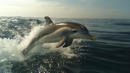 Obraz premium Dolphin leaping out of ocean under clear sky