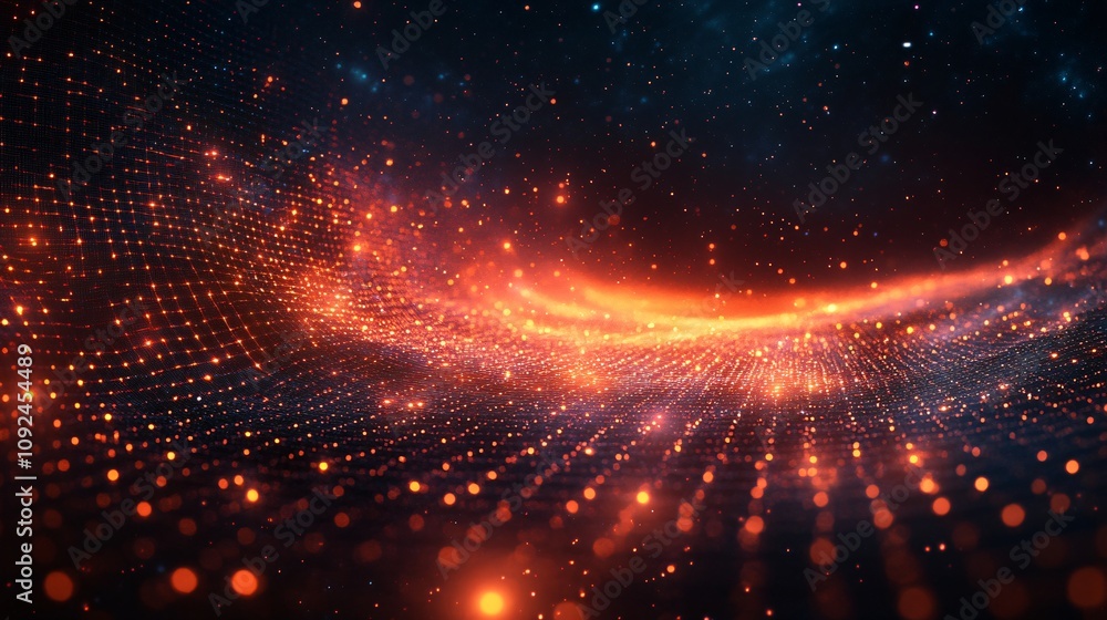 Poster abstract red and black glowing particle wave background