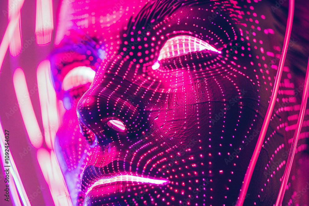 Aufkleber generative ai visual of futuristic cyber light projection on face