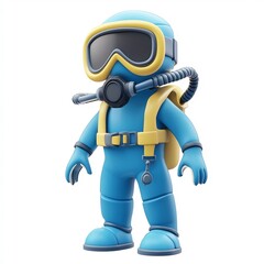 Cartoon-Style 3D Rendering of Scuba Diver Character with Minimalist Design