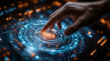 Obraz premium Futuristic Interface Hand Interacting with Digital Hologram