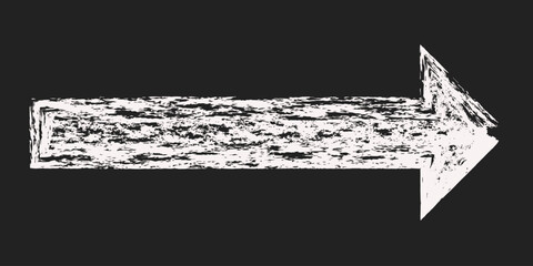 Hand drawn straight long arrow drawn crayon, chalk or charcoal. Arrow pointing right.