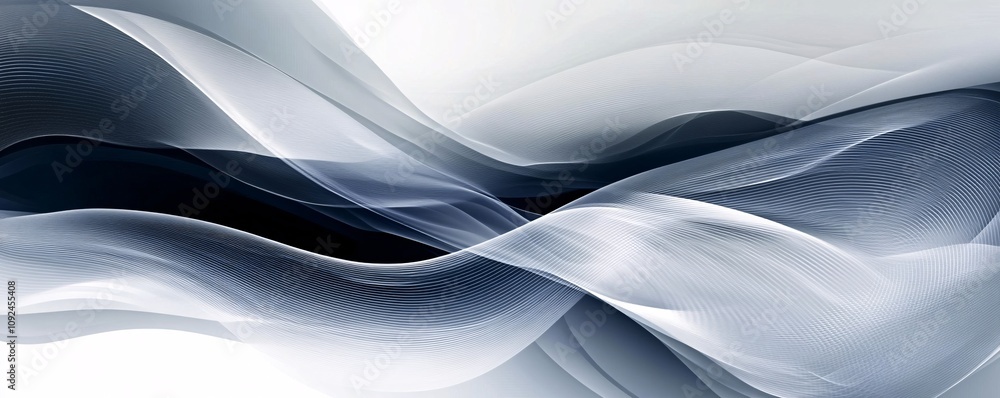 Poster Abstract smooth gray and white waves flowing on gradient background
