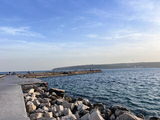 The view on Sea of Marmara from Kazlicesme Beach Park in Zeytinburnu district, Istanbul,Turkey