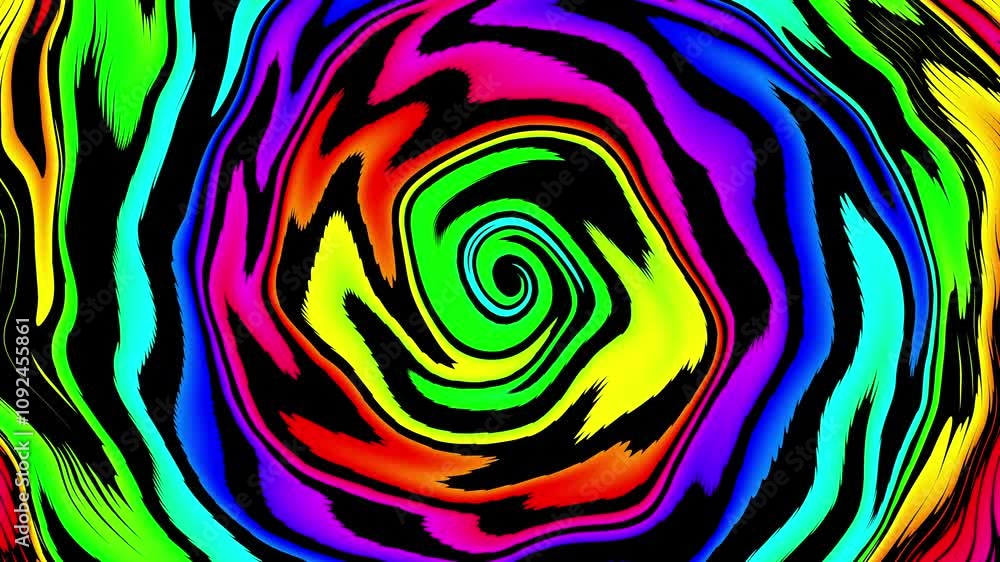 Poster distorted twisted colorful line background. trippy strip psychedelic motion animation. neon color. g