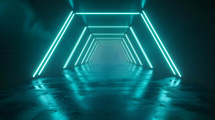 Teal Neon Corridor 3D Illustration