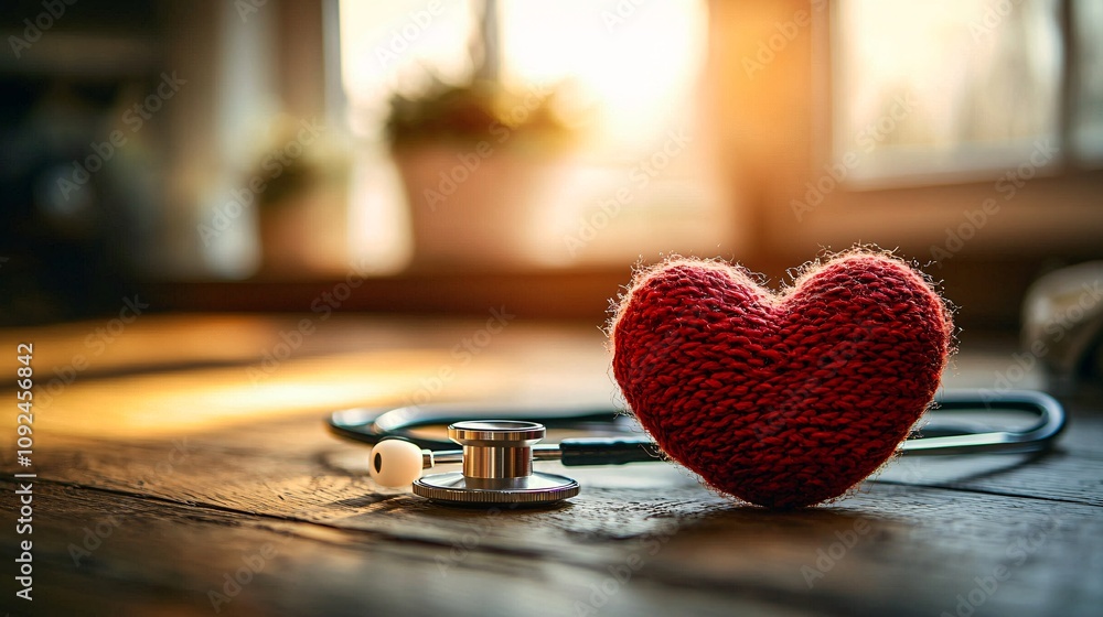 Poster a gentle heart illustration placed next to a stethoscope with light and shadow effects creating a wa