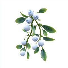 Minimalist 3D Cartoon Style Mistletoe on White Background