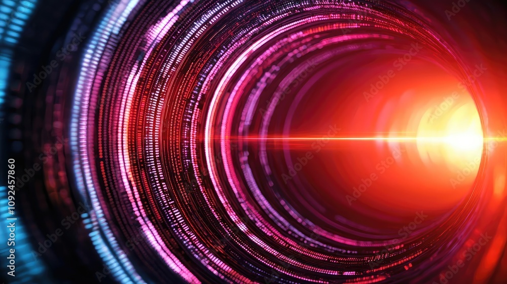 Poster Abstract glowing circular pattern with vibrant colors and light effects.