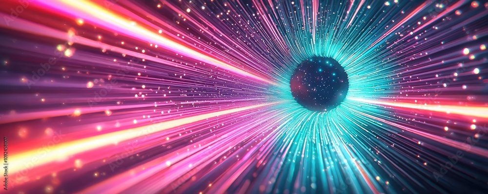 Poster Colorful abstract representation of digital data flow and light beams.